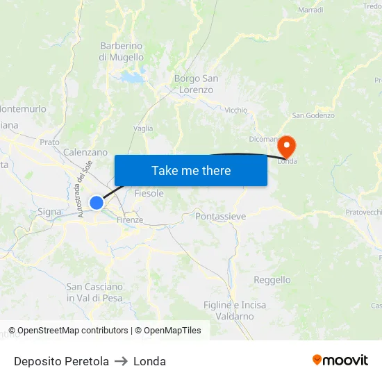 Peretola Depot to Londa map