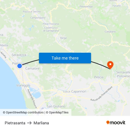 Pietrasanta to Marliana map