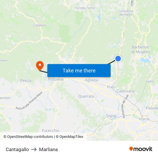 Cantagallo to Marliana map