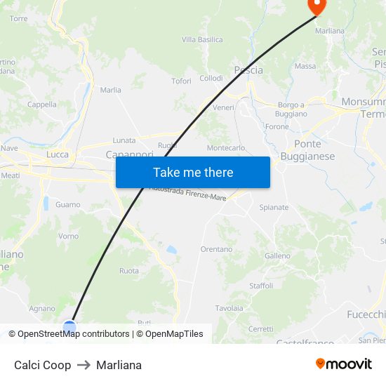 Calci Coop to Marliana map