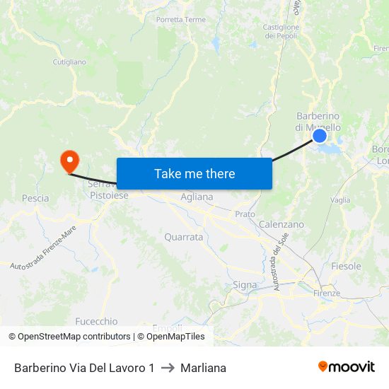 Barberino Via Del Lavoro 1 to Marliana map