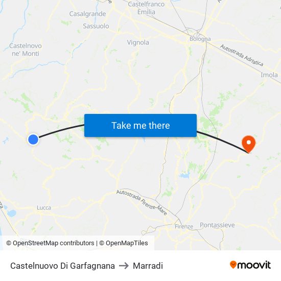 Castelnuovo Di Garfagnana to Marradi map