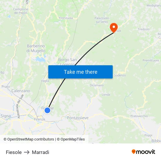 Fiesole to Marradi map