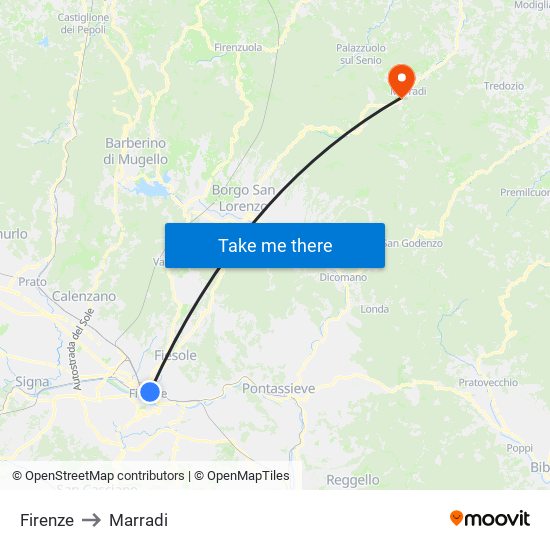 Firenze to Marradi map