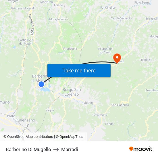 Barberino Di Mugello to Marradi map