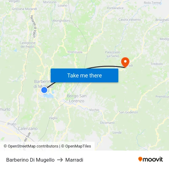 Barberino Di Mugello to Marradi map