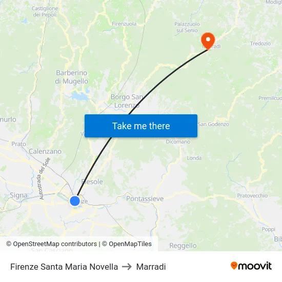 Firenze Santa Maria Novella to Marradi map