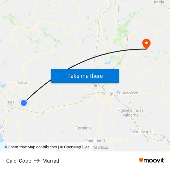 Calci Coop to Marradi map