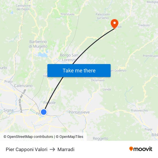 Pier Capponi Valori to Marradi map
