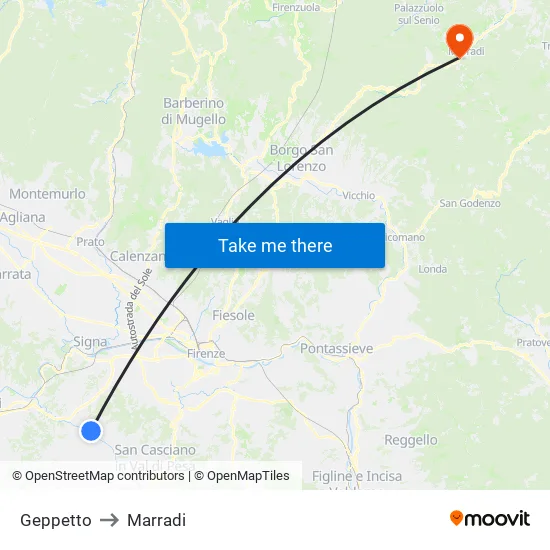 Geppetto to Marradi map