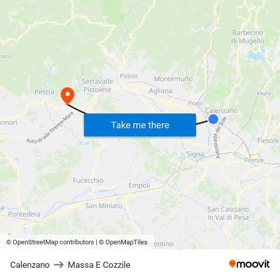 Calenzano to Massa E Cozzile map