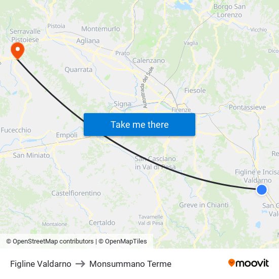 Figline Valdarno to Monsummano Terme map