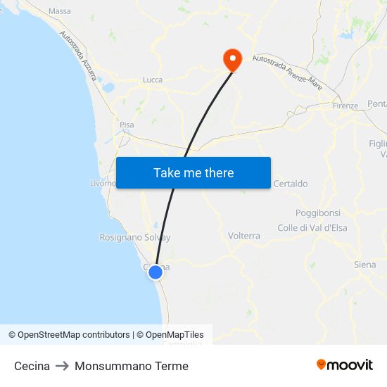 Cecina to Monsummano Terme map