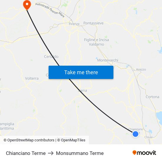 Chianciano Terme to Monsummano Terme map