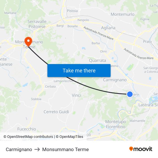 Carmignano to Monsummano Terme map