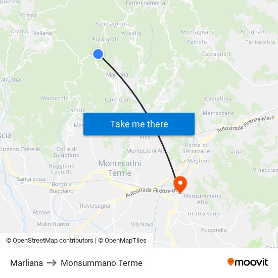 Marliana to Monsummano Terme map