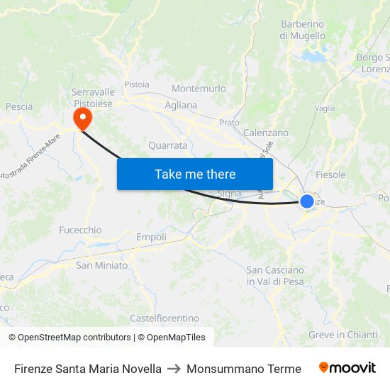 Firenze Santa Maria Novella to Monsummano Terme map