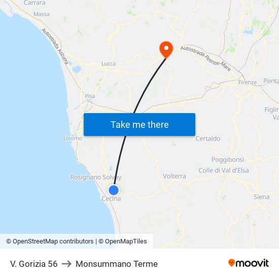 V. Gorizia 56 to Monsummano Terme map