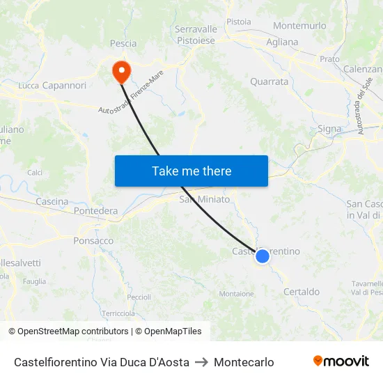 Castelfiorentino Via Duca D'Aosta to Montecarlo map