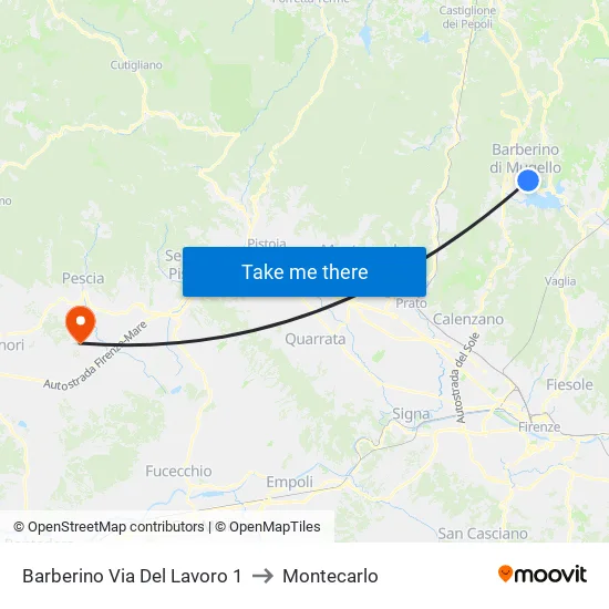 Barberino Via Del Lavoro 1 to Montecarlo map