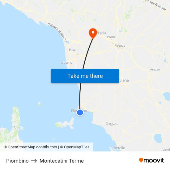 Piombino to Montecatini-Terme map