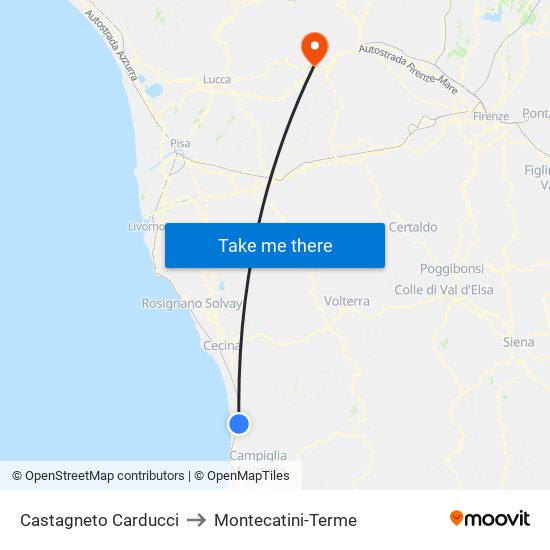 Castagneto Carducci to Montecatini-Terme map