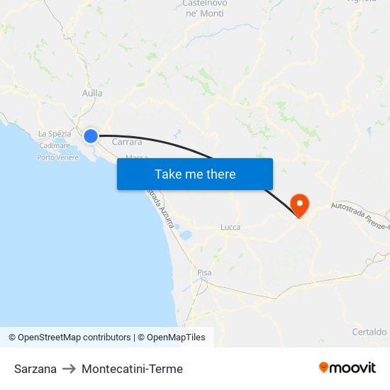 Sarzana to Montecatini-Terme map