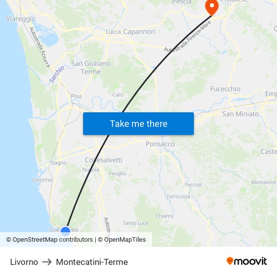 Livorno to Montecatini-Terme map