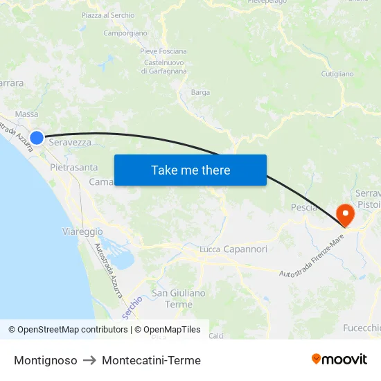 Montignoso to Montecatini-Terme map