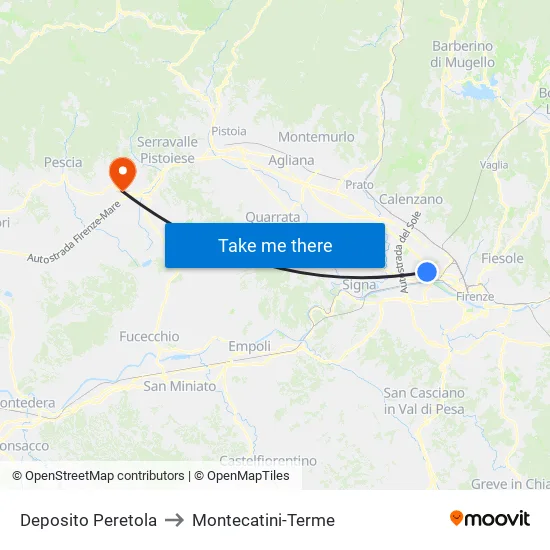 Peretola Depot to Montecatini-Terme map