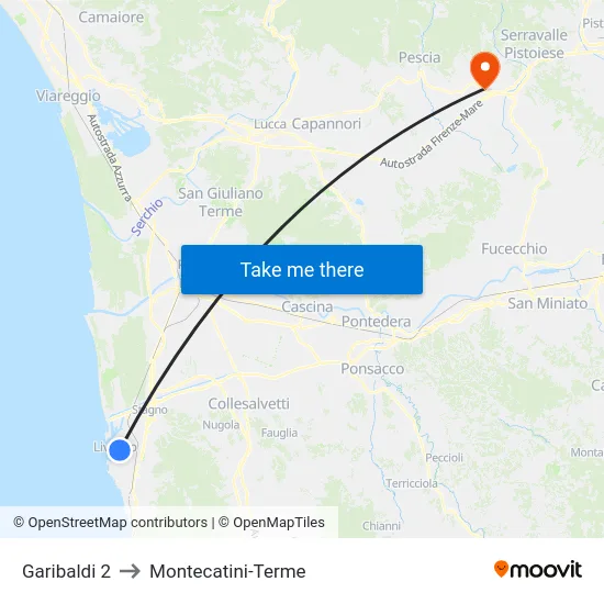 Garibaldi 2 to Montecatini-Terme map