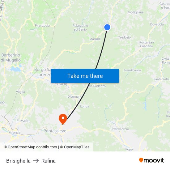 Brisighella to Rufina map