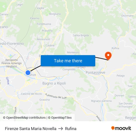 Firenze Santa Maria Novella to Rufina map