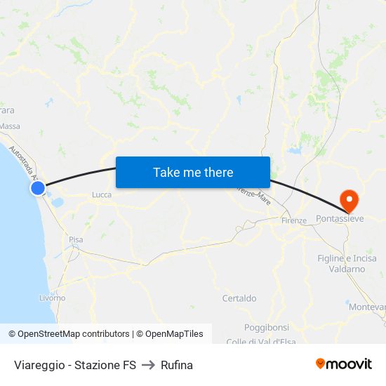 Viareggio Stazione FS to Rufina map