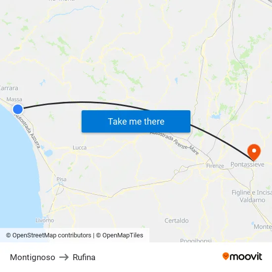 Montignoso to Rufina map
