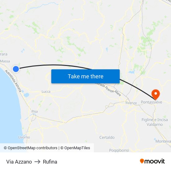 Via Azzano to Rufina map