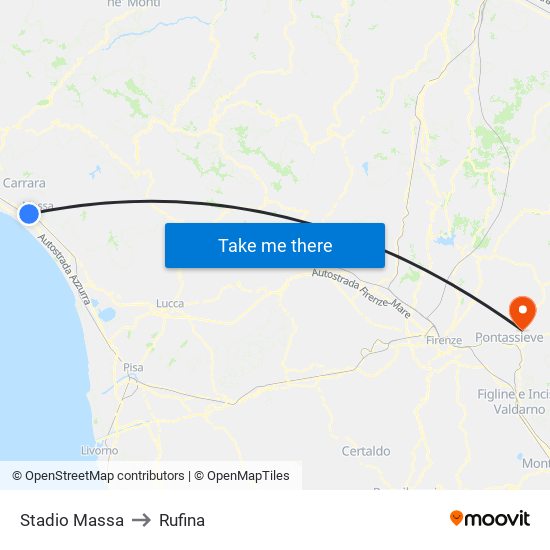 Stadio Massa to Rufina map
