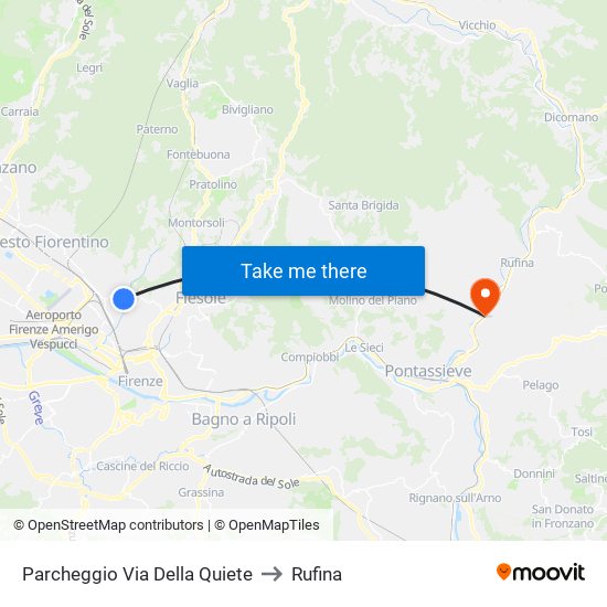 Parcheggio Via Della Quiete to Rufina map