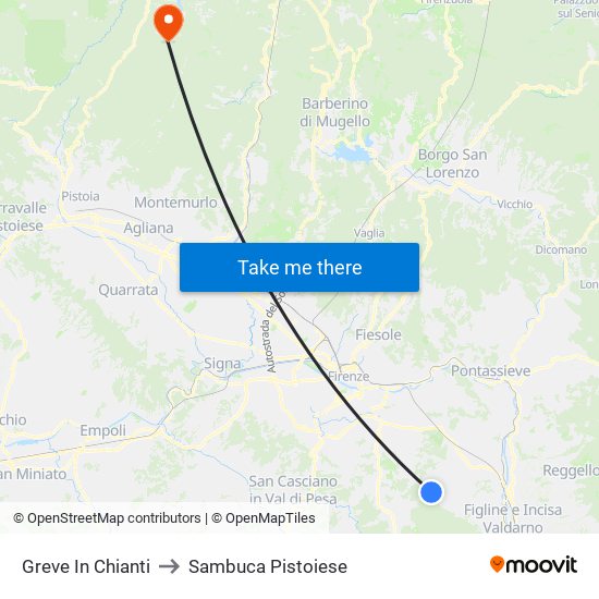 Greve In Chianti to Sambuca Pistoiese map