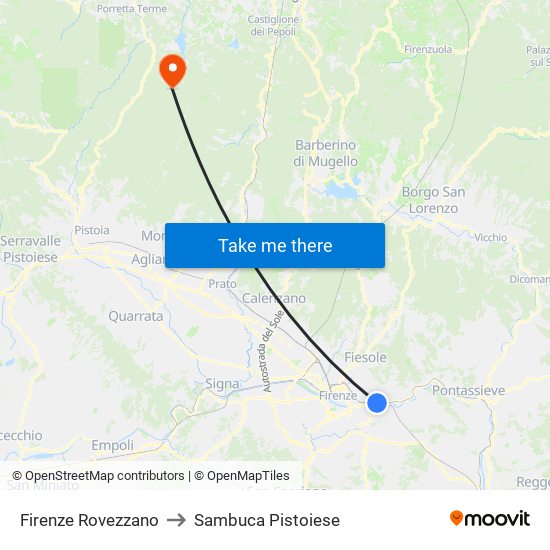 Firenze Rovezzano to Sambuca Pistoiese map