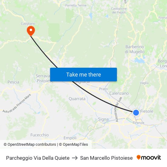 Parcheggio Via Della Quiete to San Marcello Pistoiese map