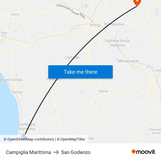 Campiglia Marittima to San Godenzo map