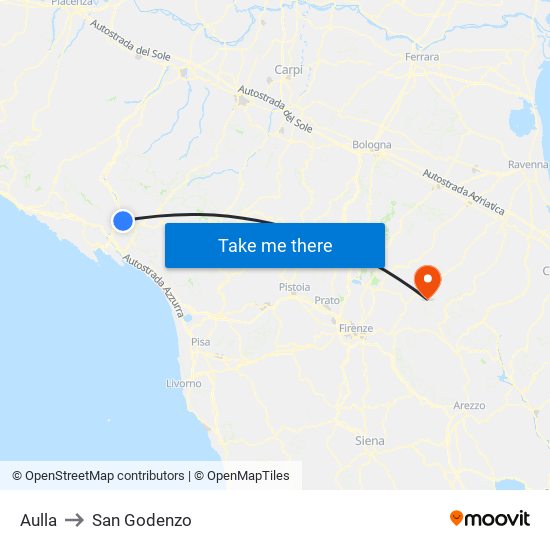 Aulla to San Godenzo map
