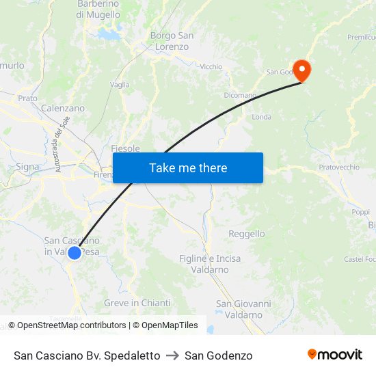 San Casciano Bv. Spedaletto to San Godenzo map