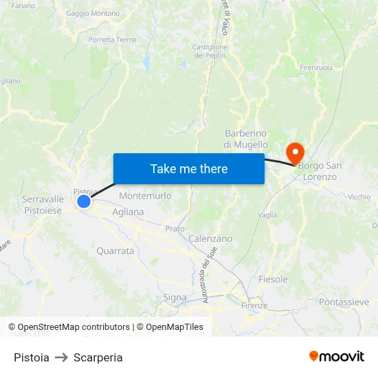 Pistoia to Scarperia map