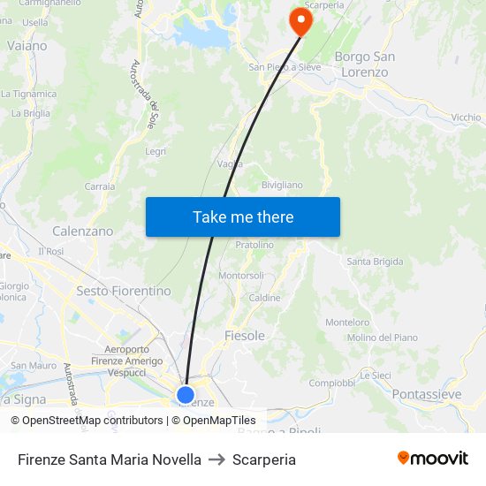 Firenze Santa Maria Novella to Scarperia map