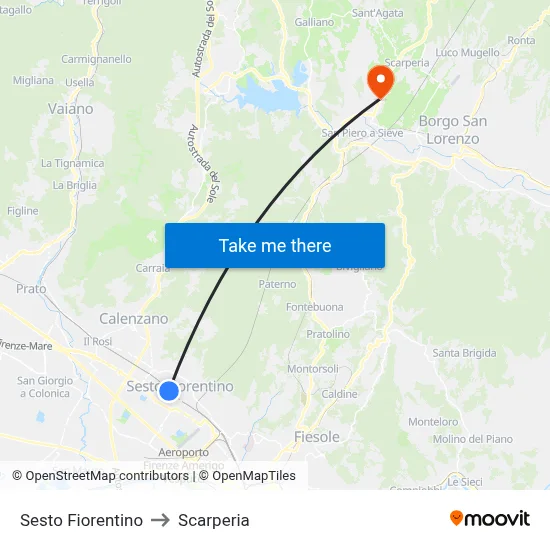 Sesto Fiorentino to Scarperia map
