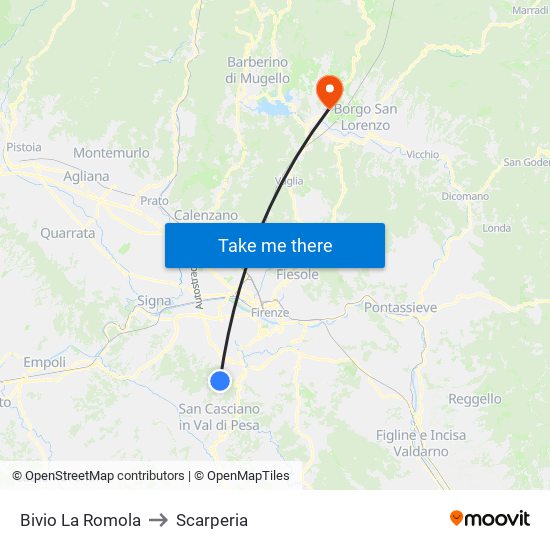 Bivio La Romola to Scarperia map