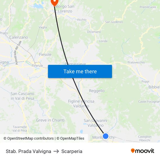 Stab. Prada Valvigna to Scarperia map