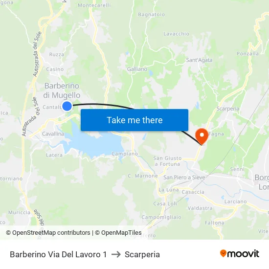 Barberino Via Del Lavoro 1 to Scarperia map